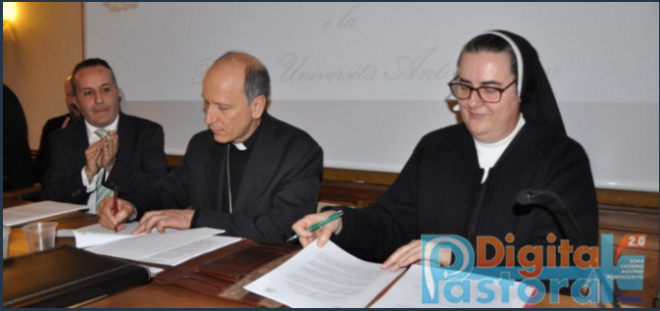 Mons. Gerardo Antonazzo e Suor Mary Melone rettore magnifico della Pontificia Università Antonianum